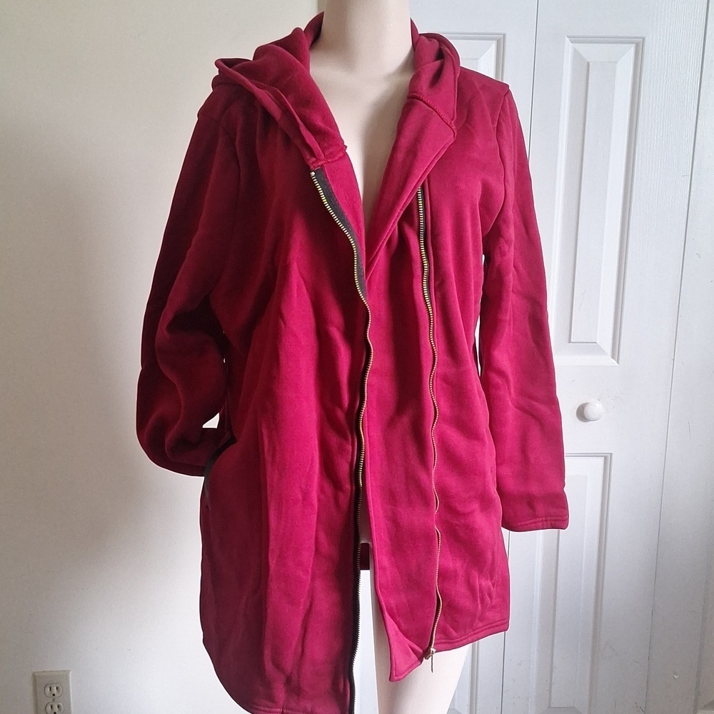 Women's Red Hooded Zip-Up Jacket Size Large - Picture 7 of 9